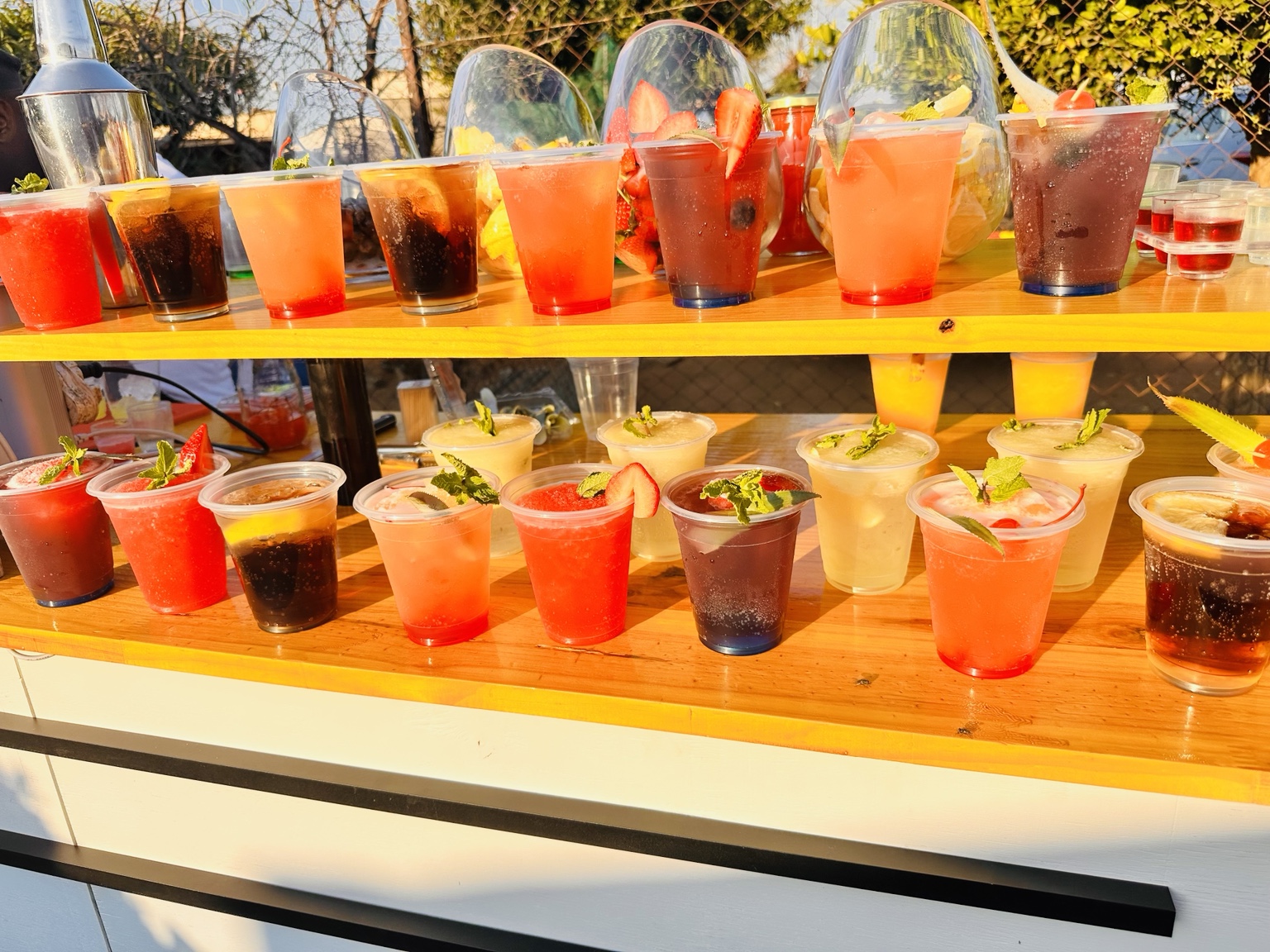 Primetime Cocktails drinks displayed on the mobile bar